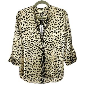 L'AGENCE Aoki 3/4 Quarter Silk Charmeuse Blouse in Animal Print (XS)
